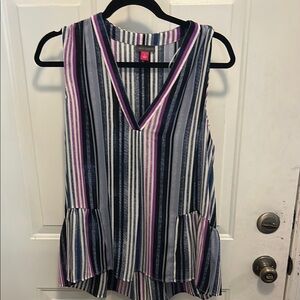 Vince Camuto Blue and Pink Asymmetrical Peplum Tank Top